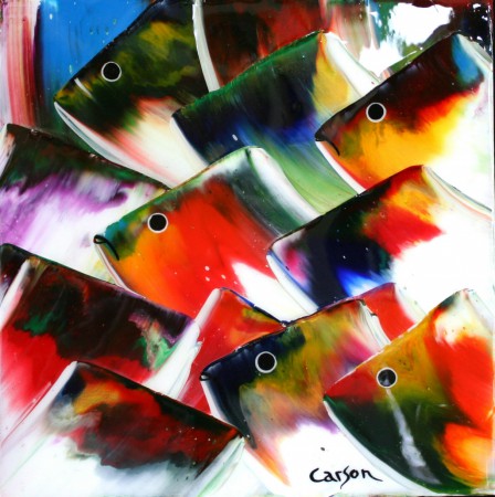91 - Charles Carson - Blue fish - 12 x 10 po - Mosaïque poisson