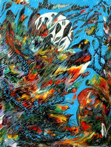 Chant tropical au clair de lune - Oeuvre Carsonisme - 40 x 30 po Acrylique sur toile