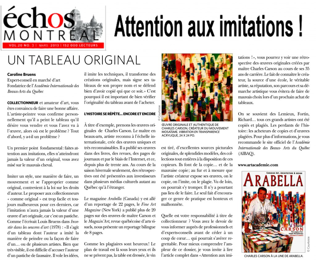 Attention aux imitations ! Caroline Bruens expert en arts