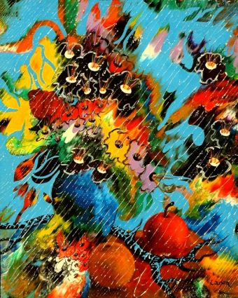SOLD / VENDU - Rouge d'amour au coeur floral