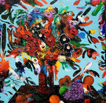 SOLD / VENDU - Fleurs enlacés aux chants des oiseaux parfumés 